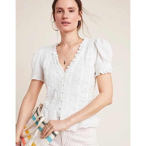 Anthropologie Tops - NWT Anthropologie Ivory Victorian Blouse Ruffles Lace Size 10